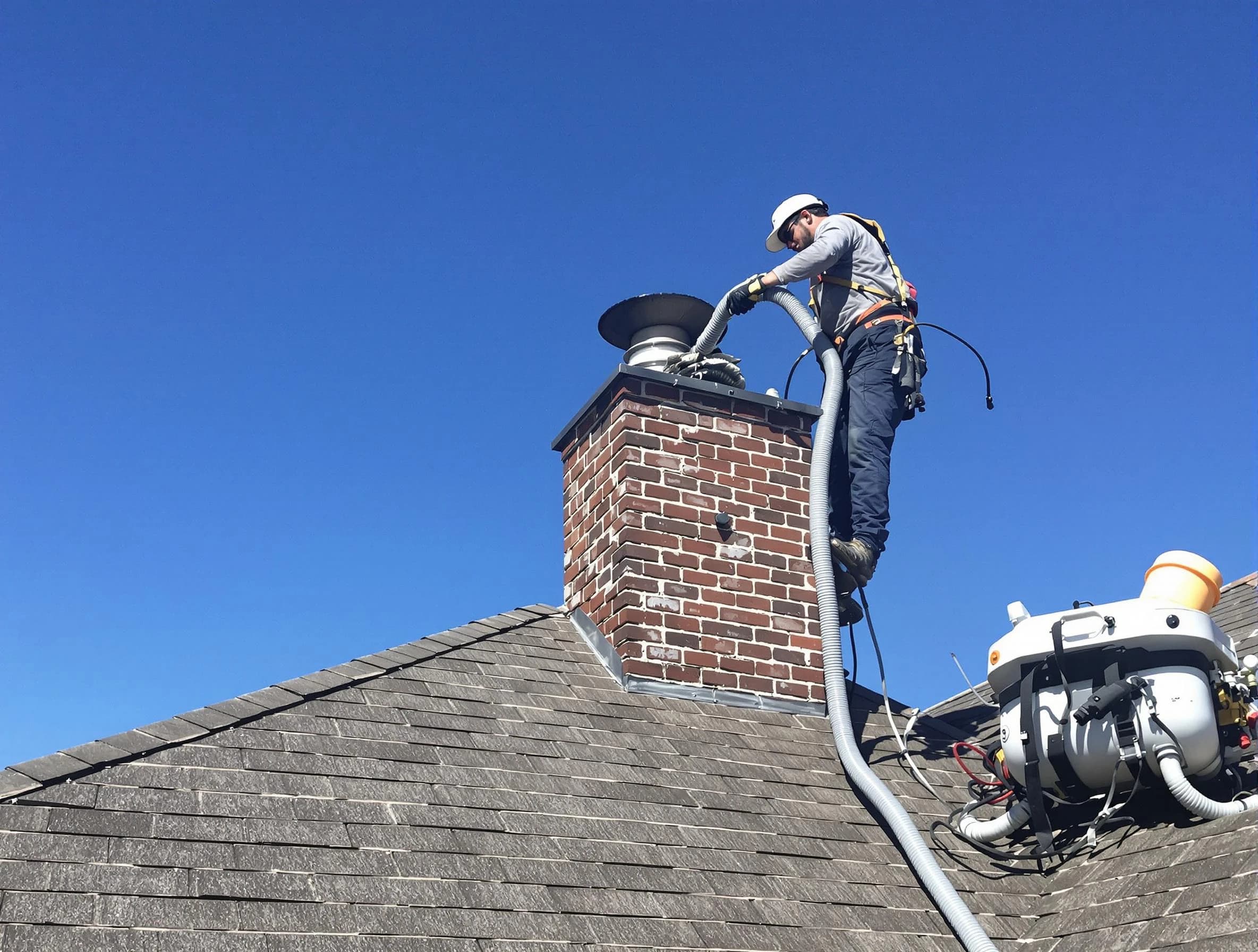 Dedicated Galloway Chimney Sweep team member cleaning a chimney in Galloway, NJ