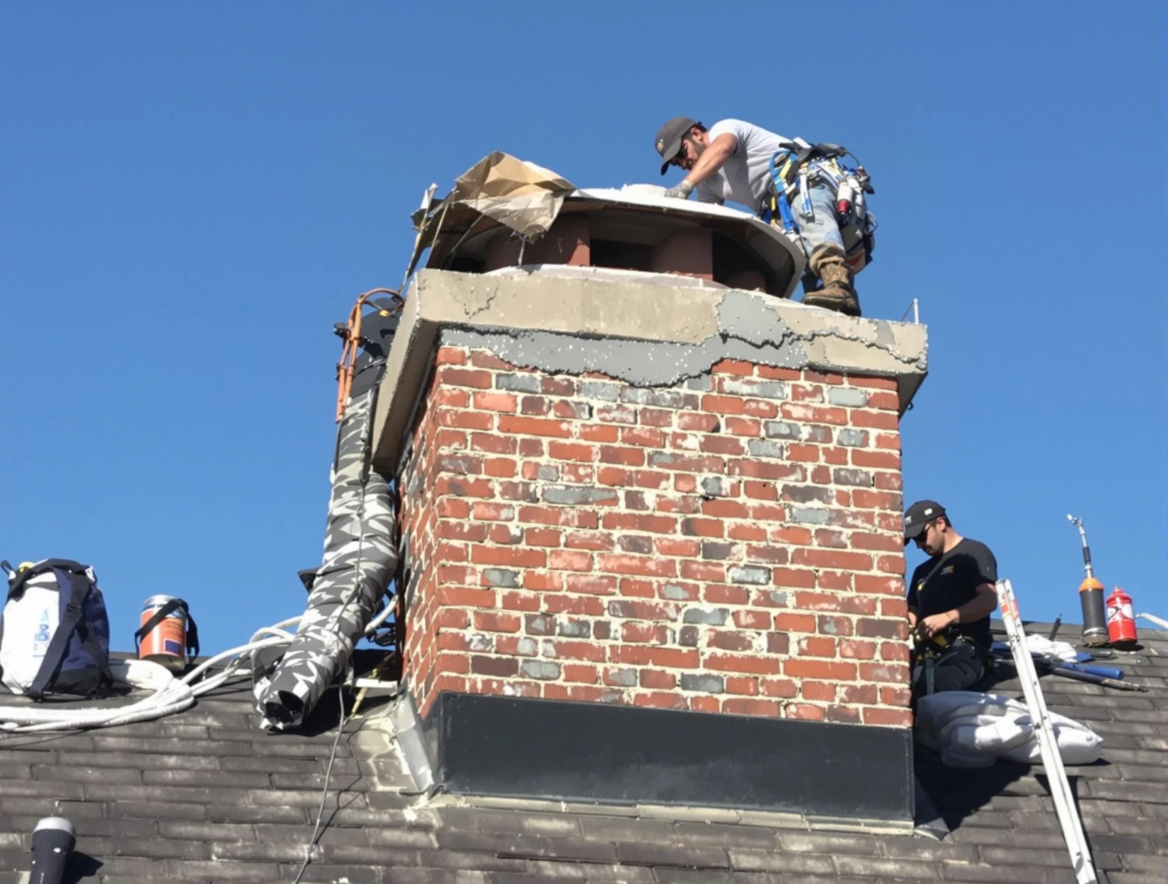 Galloway Chimney Sweep installing a custom chimney crown in Galloway, NJ