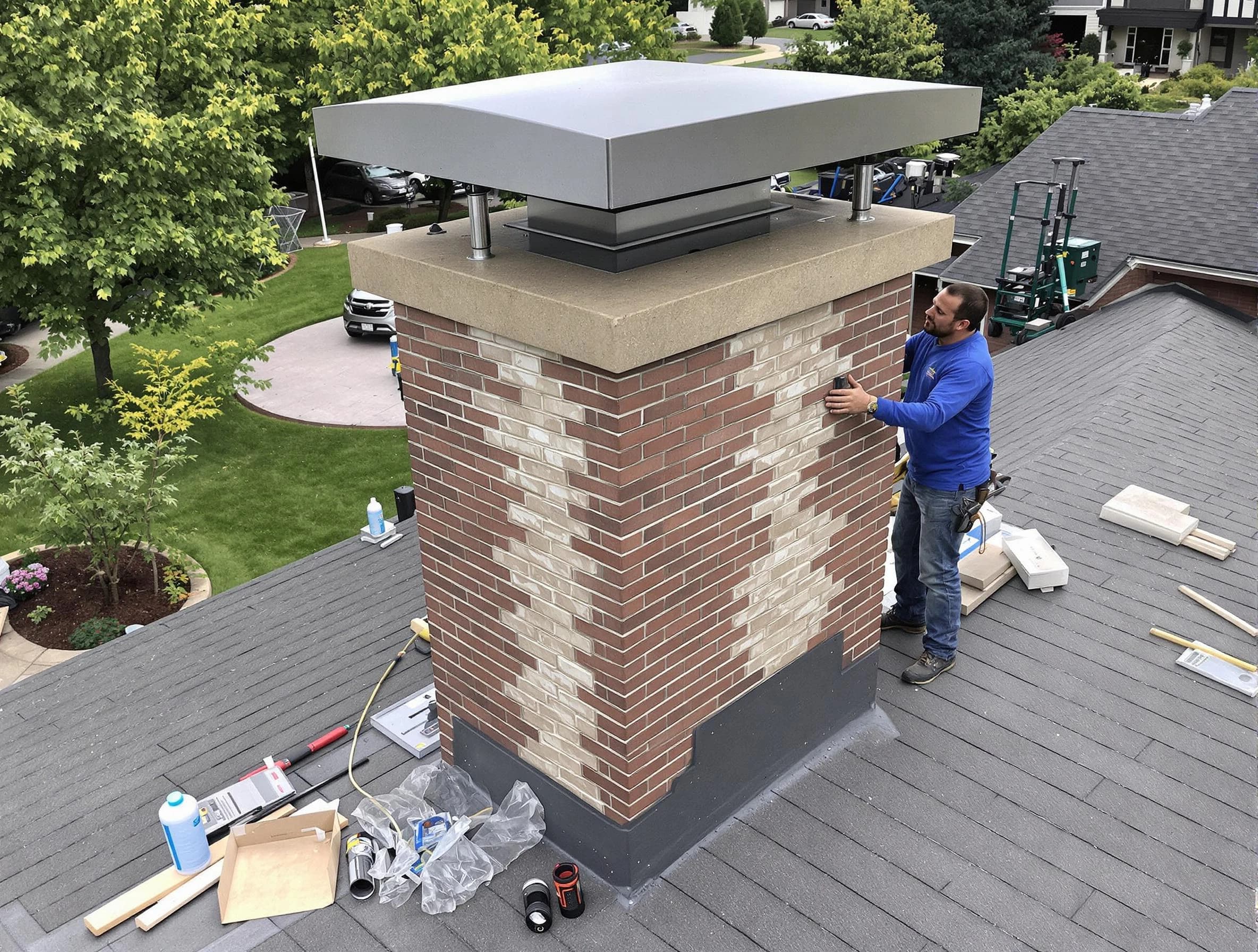 Galloway Chimney Sweep team working on a custom chimney remodel in Galloway, NJ