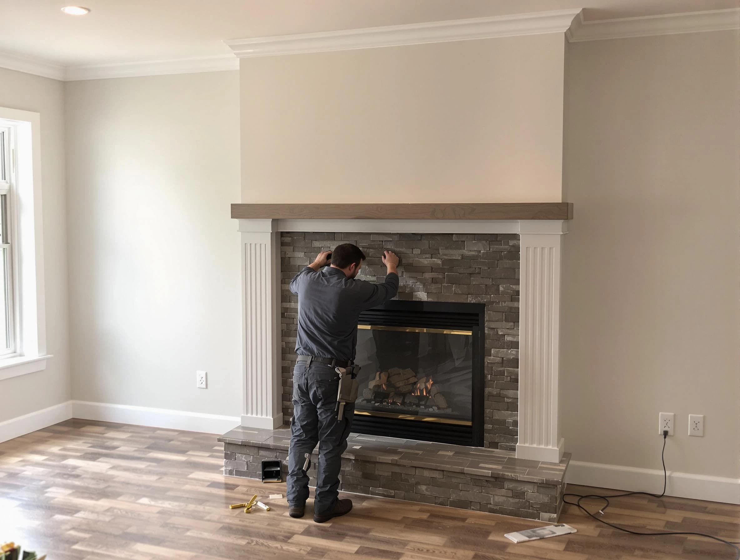 Galloway Chimney Sweep finishing a custom fireplace install in Galloway, NJ